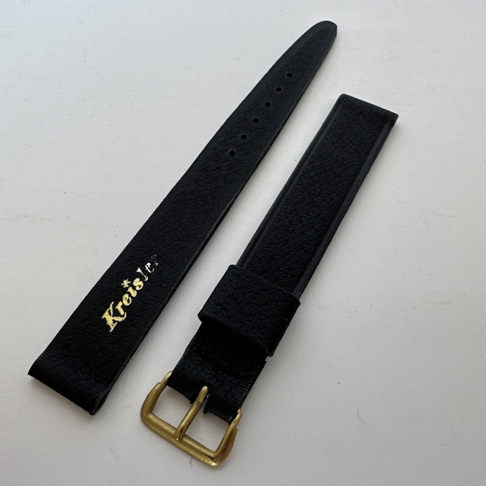 Kreisler Vintage Black Genuine Leather Watch Strap 18mm Gold Tone Buckle Band
